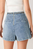 Light Denim Washed Skort w/ Frayed Detail