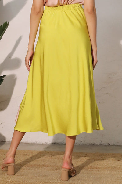 Chartreuse Silk Midi Skirt