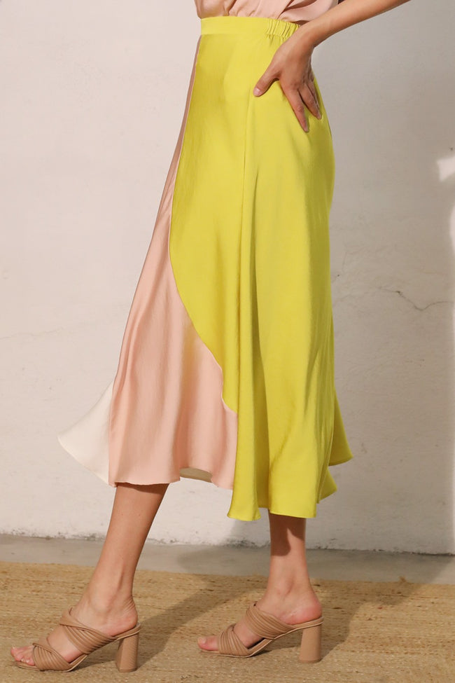 Chartreuse Silk Midi Skirt