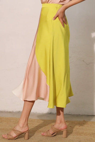 Chartreuse Silk Midi Skirt
