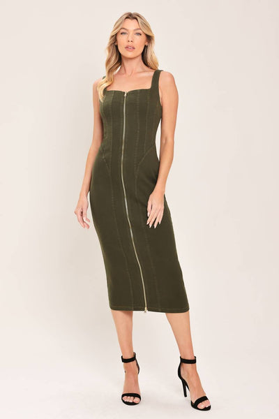 Olive Twill Midi Dress