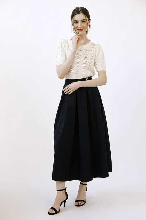 Black Monochromatic Pleated Midi Skirt