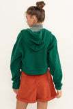 Pine Green Colored Sherpa Cropped Zip Up Hoodie