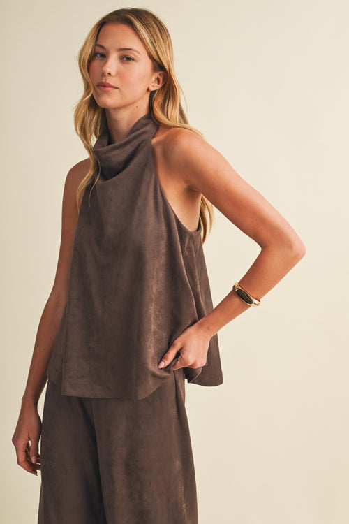 Sueded Knit Halter Top and Pants Set
