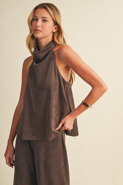 Sueded Knit Halter Top and Pants Set