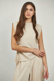 Stone Beige Pleated Shoulder Asymmetric Top