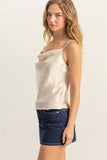 Cream Cowl Neck Satin Cami