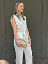 Ivory Shoulder Pad Button Down Jumpsuit