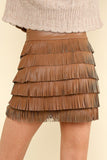 Mocha Vegan Leather Fringe Skirt