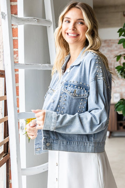 Chunky Rhinestone Denim Jacket