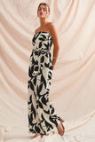 Black & White Printed Smocked Jumpsuit