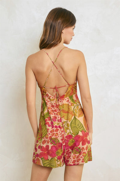 Tropical Floral Knot Front Romper
