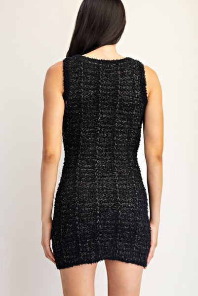 Black and Gold Knit Square Neck Dress