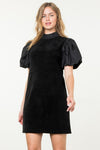 Black Puff Sleeve Corduroy Midi Dress