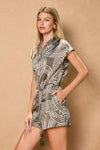 Olive Abstract Button Down Romper