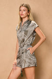 Olive Abstract Button Down Romper