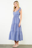 Blue Striped Tie Strap Maxi Dress