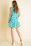 Blue Floral Print Sleeveless Dress