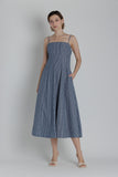 Blue Striped Panel Midi Dress