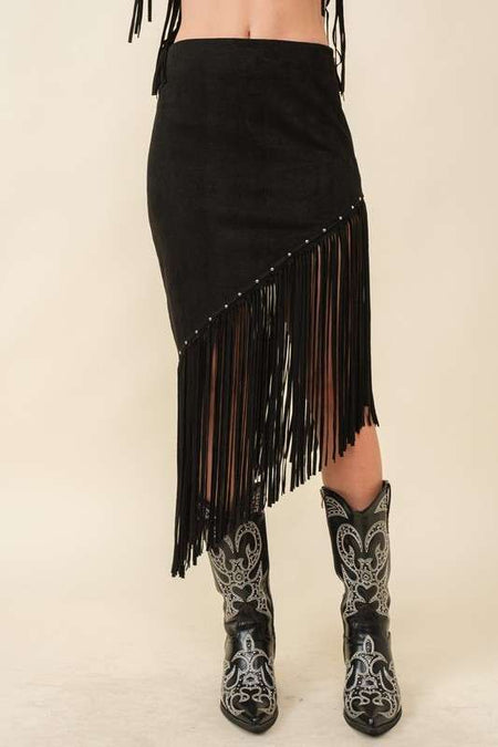 Black Colored Faux Leather Smocked Skirt