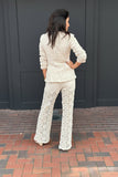 Ivory Woven Blazer and Pant Set with Gold Buttons
