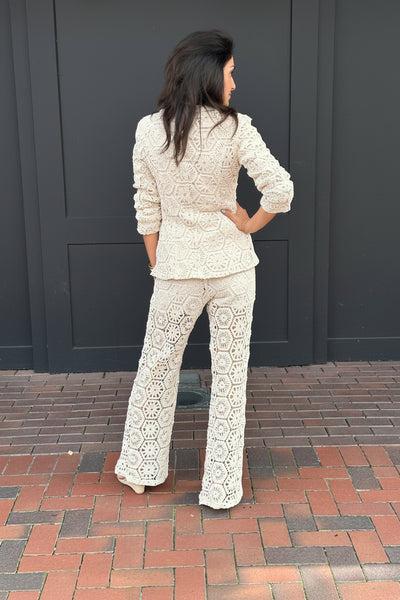 Ivory Woven Blazer and Pant Set with Gold Buttons