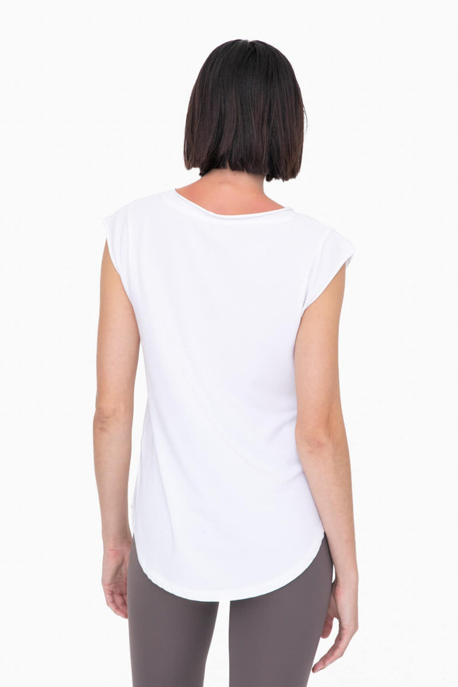 White Colored V Neck Curved Hem T Shirt