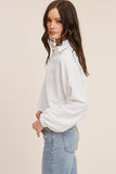 White Colored Cropped Collared Sweater