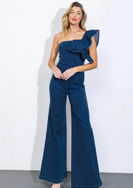 Navy Colored Washed Poly Silk Cape Jumpsuit