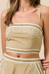 Tan Boho Embroidered Crop Top