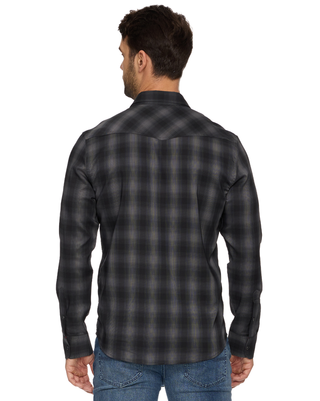 Black and Gray Plaid Button Down Long Sleeve Shirt