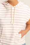 Pink and Cream Striped Short Sleeve Hoodie