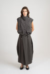 Charcoal Balloon Pleated Long Skirt