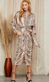 Snake Skin Print Satin Button Down Dress