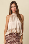 Champagne Ruffle Satin Halter Top