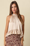 Champagne Ruffle Satin Halter Top
