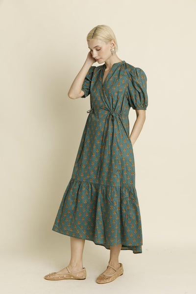 Green Midi Dress with Waist Ties