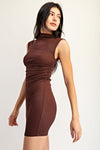 Brown Sleeveless Shimmer Bodycon Mini Dress