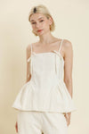 Cream Bow Trim Peplum Top