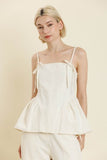Cream Bow Trim Peplum Top