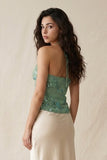 Mint Sage Sequin Floral Embellished Halter Top