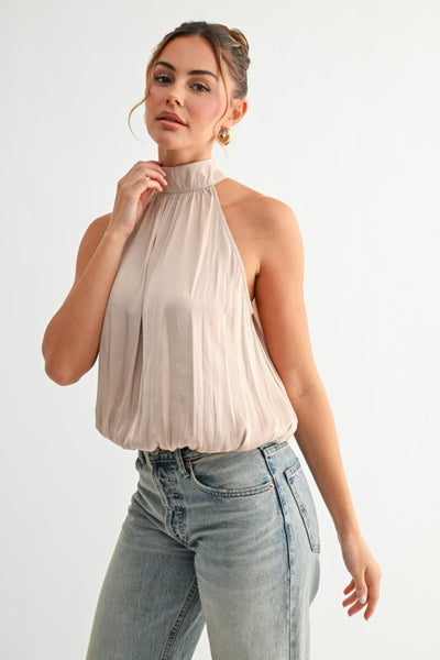 Champagne Mock Neck Blouse Top