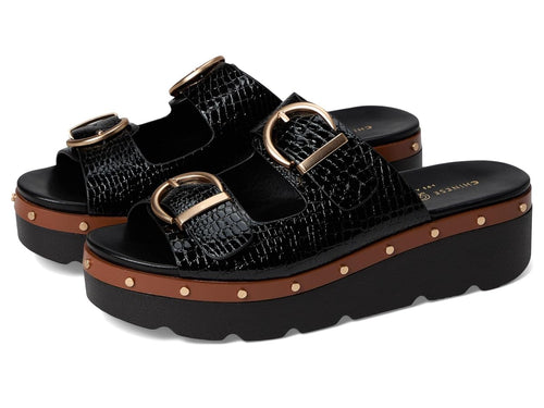Black Studded Snake Print Platform Sandals