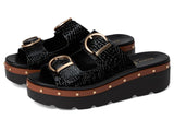 Black Studded Snake Print Platform Sandals