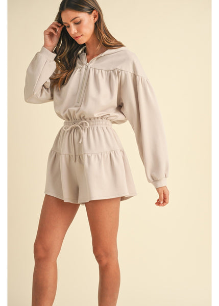 Stone Front Zip Hooded Romper