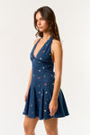 Floral Denim Halter Mini Dress