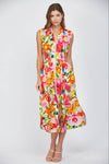 Floral Front Zip Midi Dress