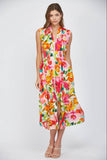 Floral Front Zip Midi Dress