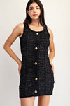 Black and Gold Knit Square Neck Dress