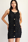 Black and Gold Knit Square Neck Dress